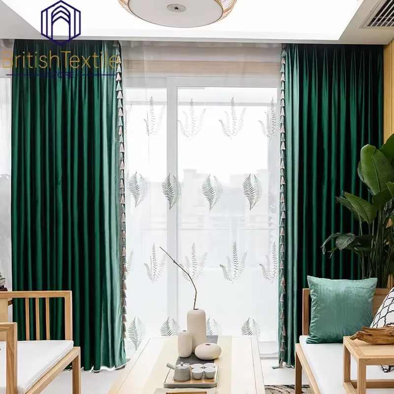 Rideaux modernes pour salon chambre vert foncé Simple scène salle de réunion italien velours suspendu gland rideau personnalisation