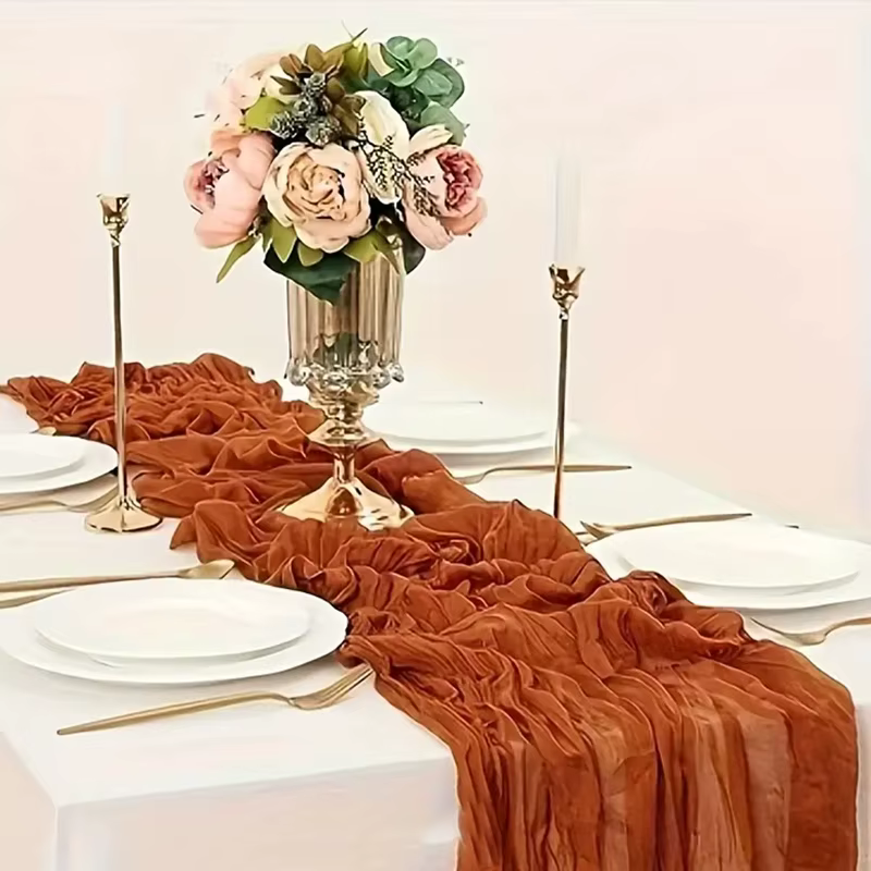 Chemin de Table froissé Boho en terre cuite
