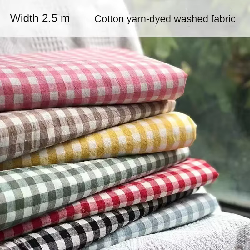 Tissu à carreaux en coton lavé au mètre