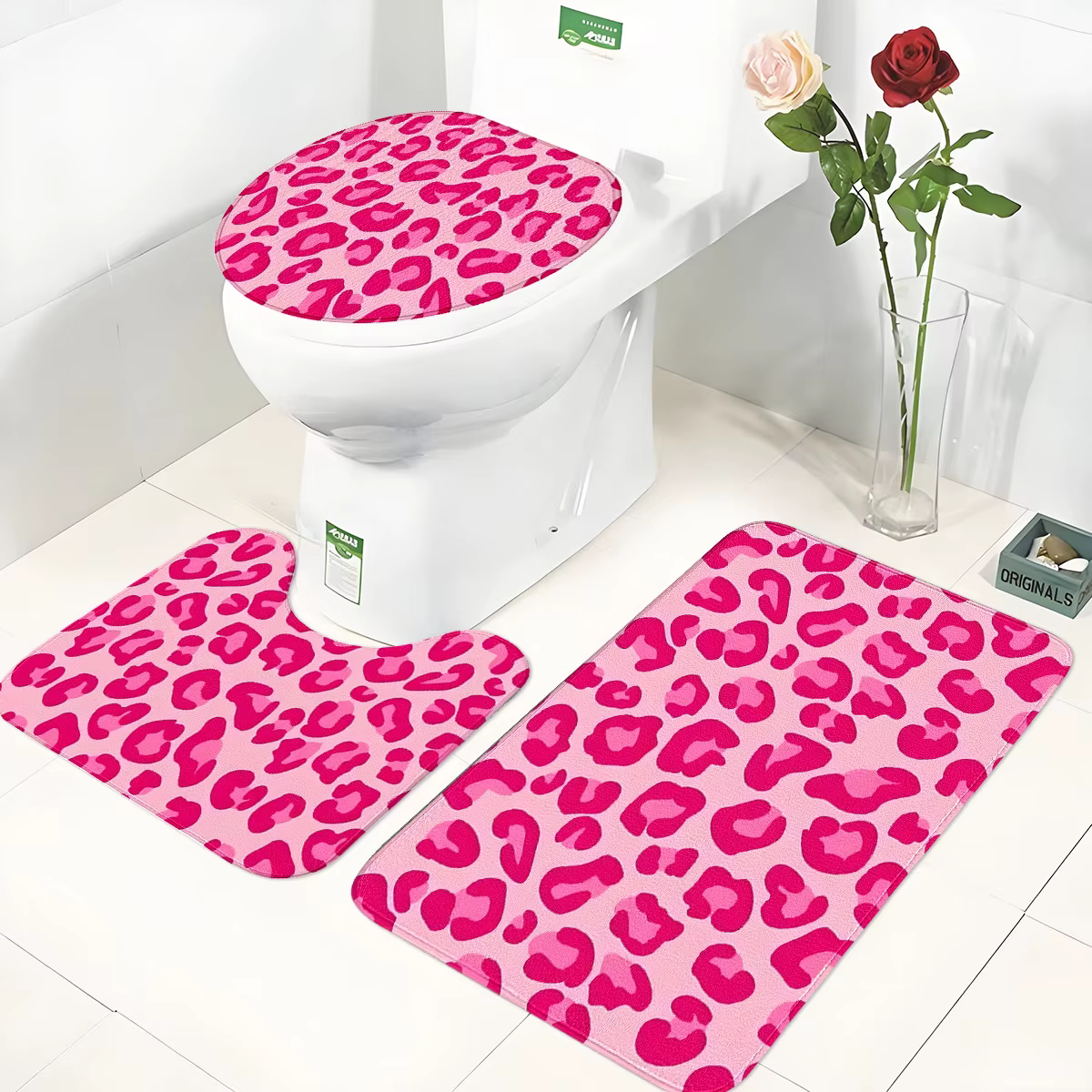 Ensemble de trois pièces de salle de bain imprimé léopard rose