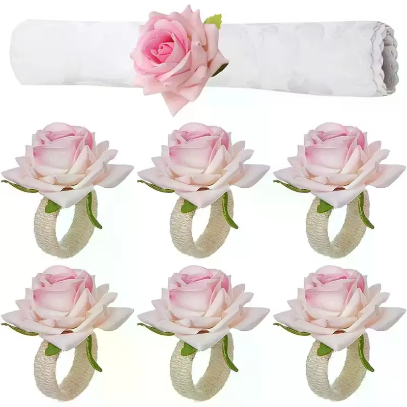 Lot de 6 Anneaux de Serviette en Forme de Rose