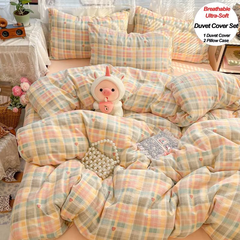Ensemble de housse de couette à carreaux avec 2 taies d'oreiller