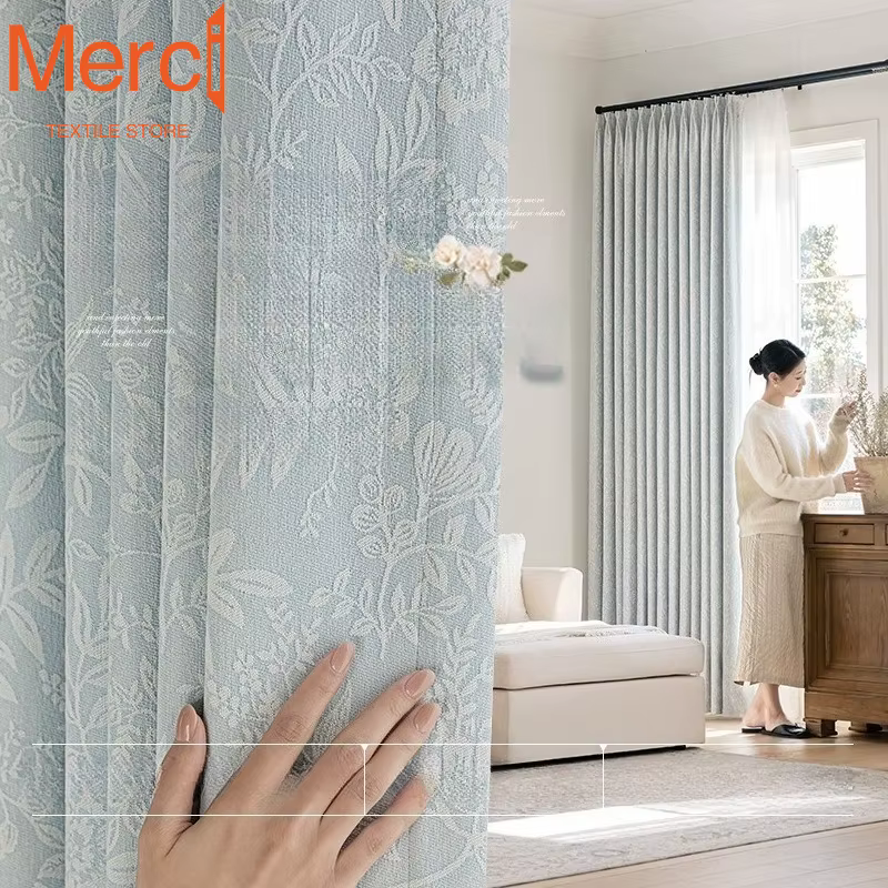 Rideaux occultants double face en chenille jacquard gaufré style crème pour salon