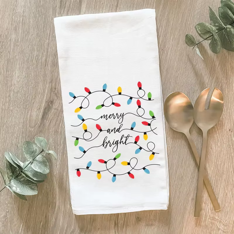 Serviette de thé en coton joyeux et lumineuse pour l'hiver