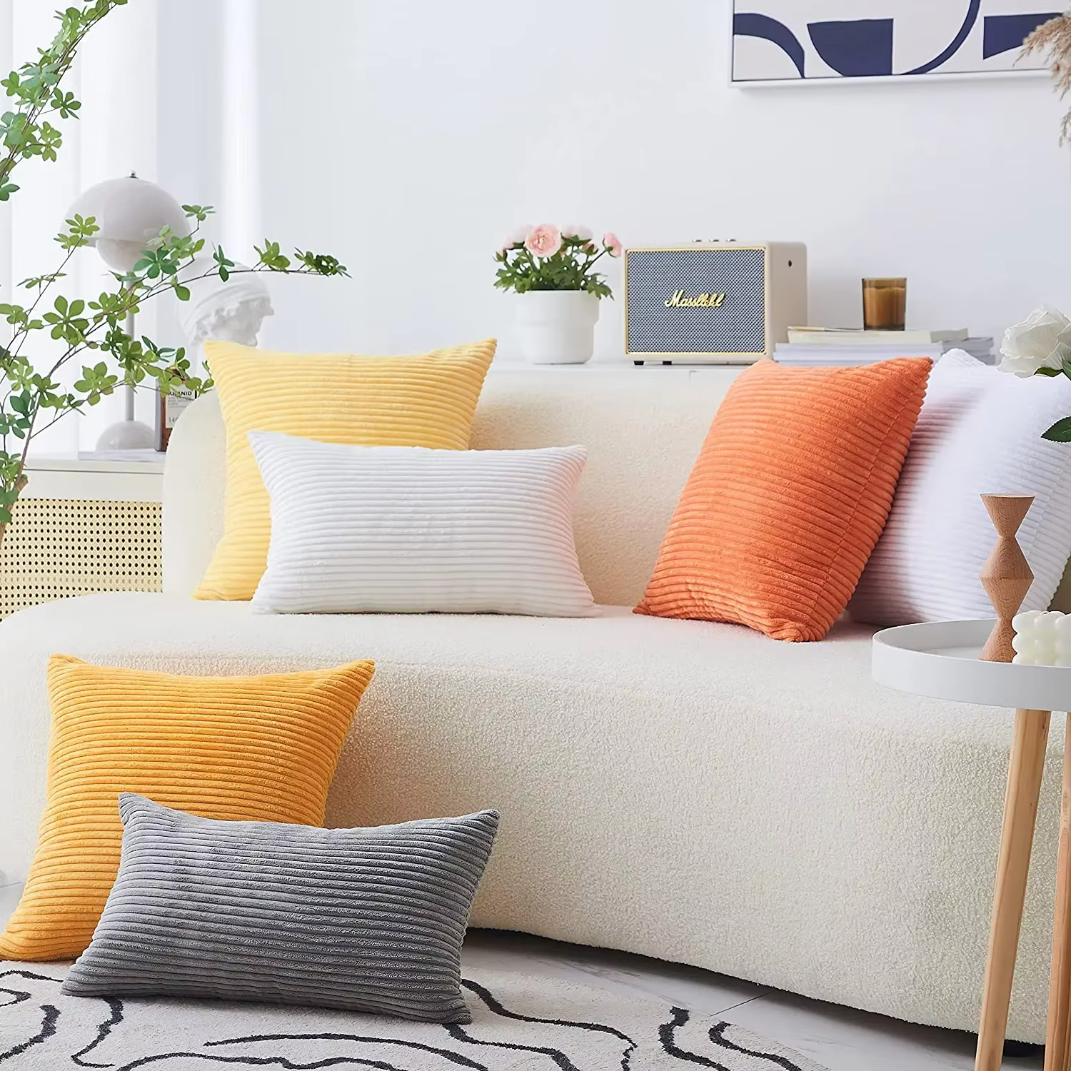 Juste de Coussin Confortable en Velours Côtelé