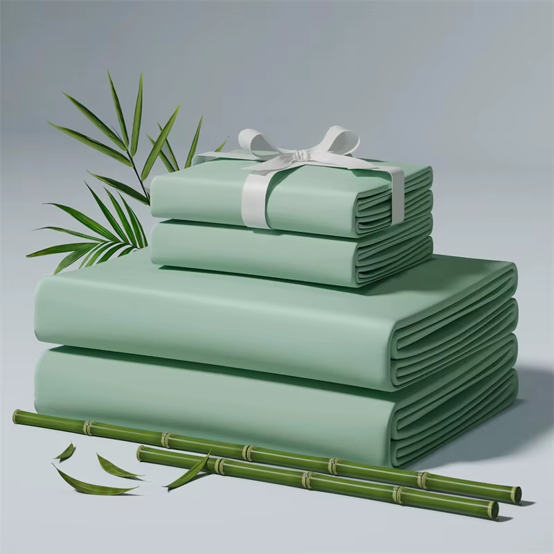 Parure de draps 100 % bambou biologique 4/6 pièces – Ensembles de literie soyeux de luxe pour hôtel – Drap-housse