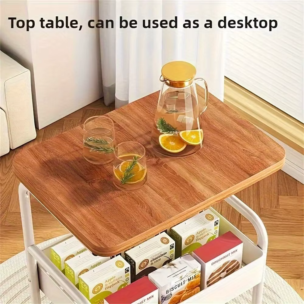 Étagère de rangement mobile à 3 niveaux avec plateau en bois massif