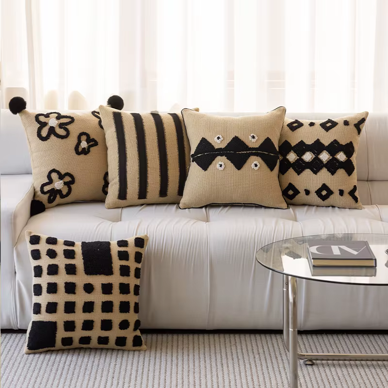 Housse de coussin capitonnée géométrique 3D