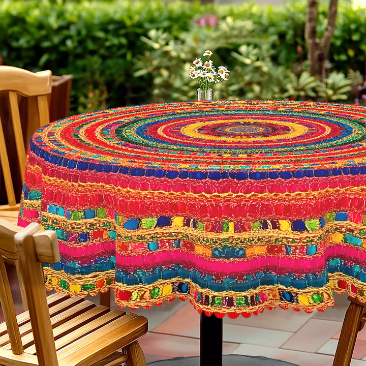 1 pièce de nappes rondes et rectangulaires imprimées bohème rétro colorées