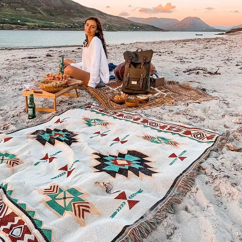 Ethnique bohème mexique couvertures en plein air plage pique-nique couverture rayé Boho lin lit