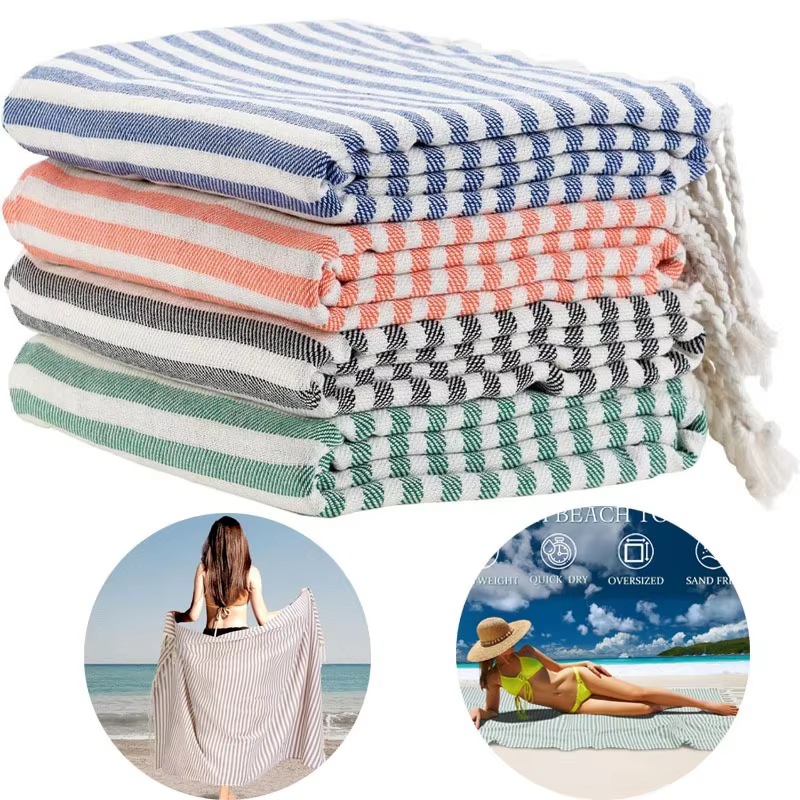 Serviette de plage légère extra large – Rayée