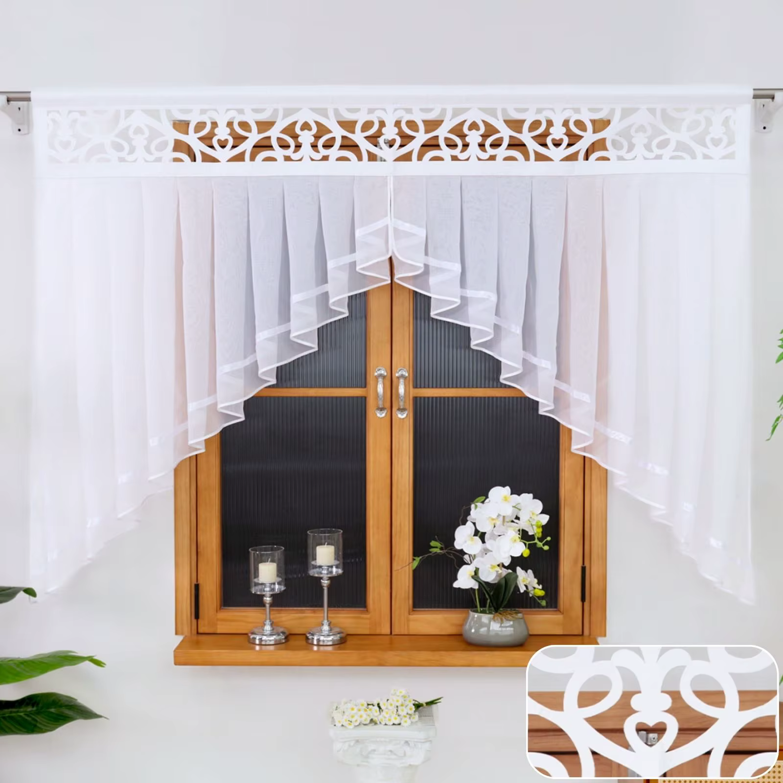 1 rideau blanc transparent avec panneau ajouré