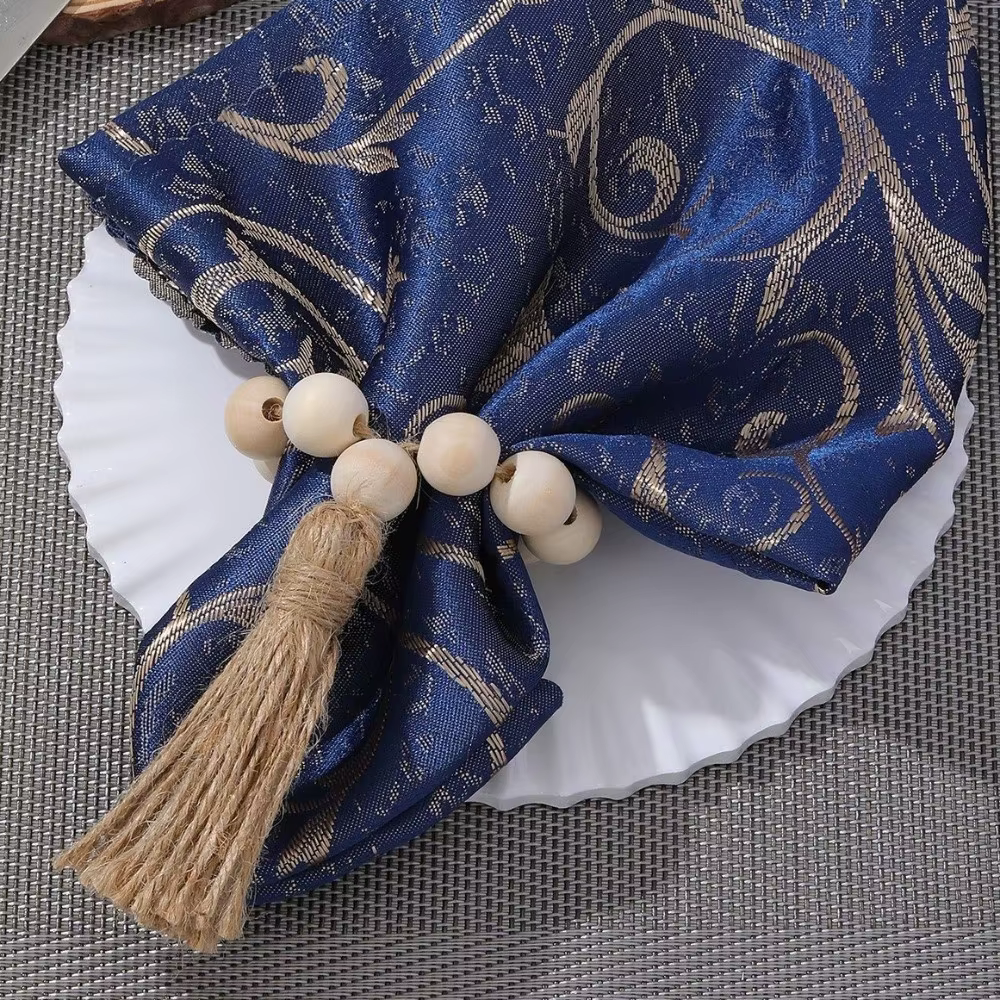 Anneaux de serviette en perles de bois de Style ferme