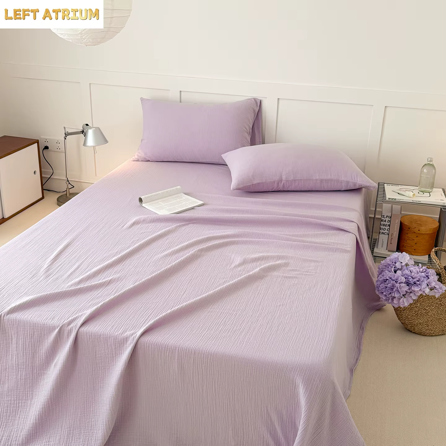 Drap plat en gaze froissée couleur unie