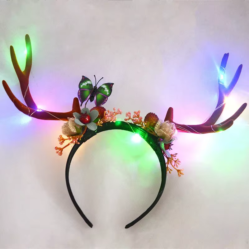 Événement bois de renne oreilles bandeau corne chapeaux enfants adultes accessoires de Costume lueur fournitures de fête