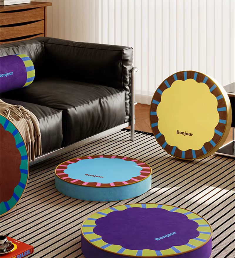 Memphis Coussins de sol ronds décoratifs en peluche pour siège de chaise