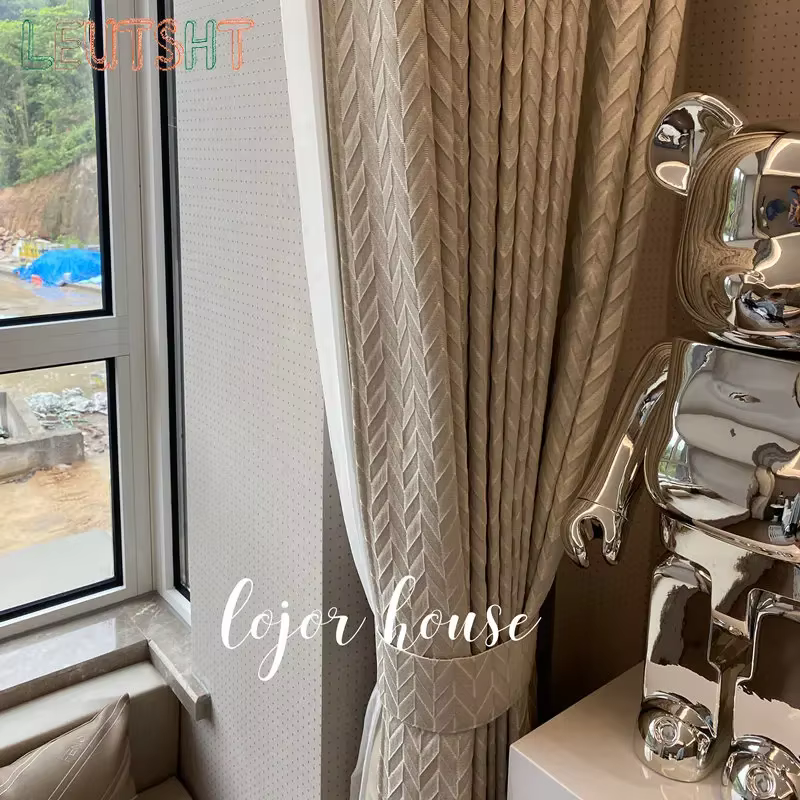 Rideaux français pour salon salle à manger chambre Beige en relief haute précision rideau coton lin lumière fenêtre de luxe