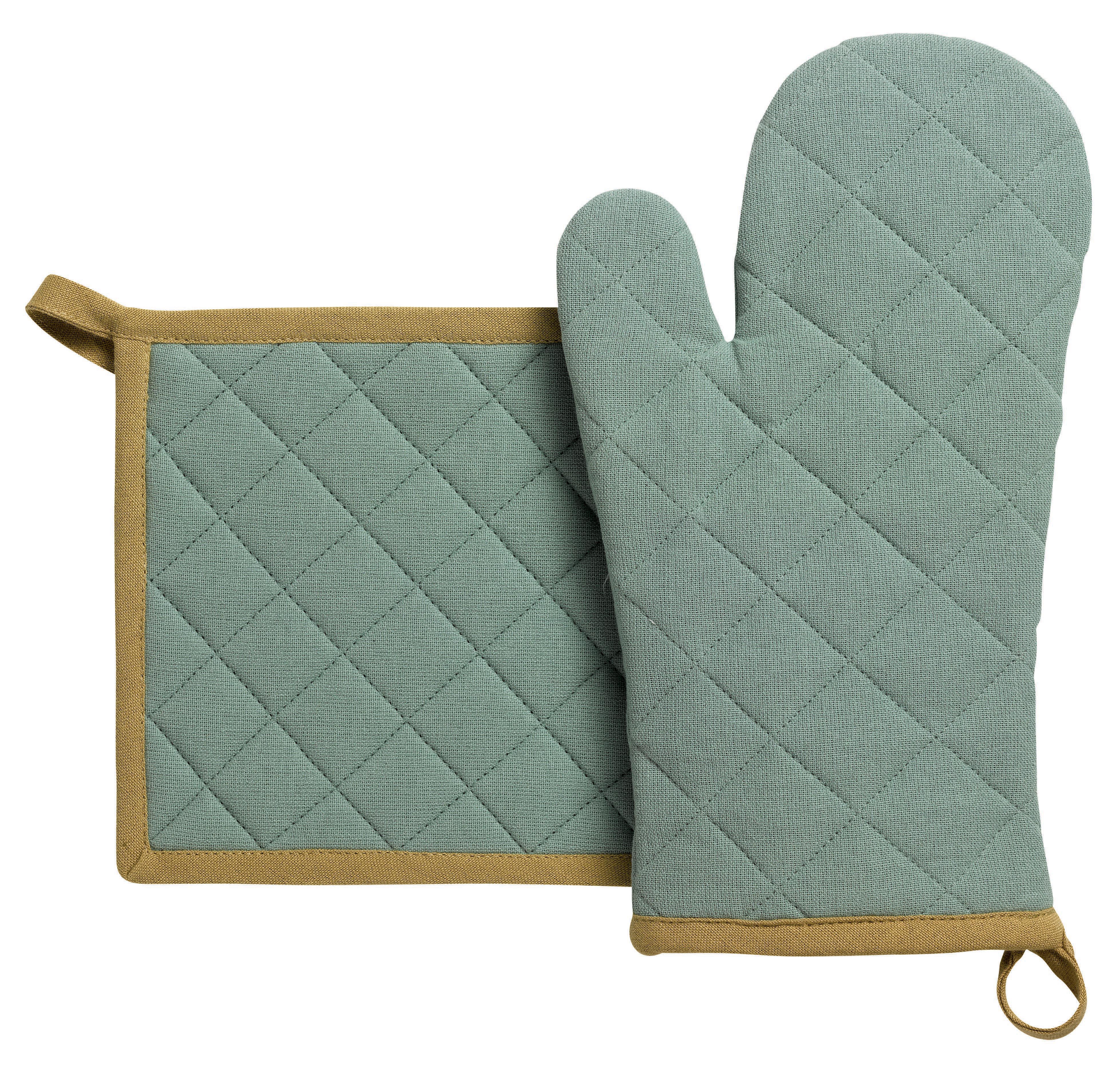 Lot gant de cuisine et manique recycl Grace Aqua 18 x 32