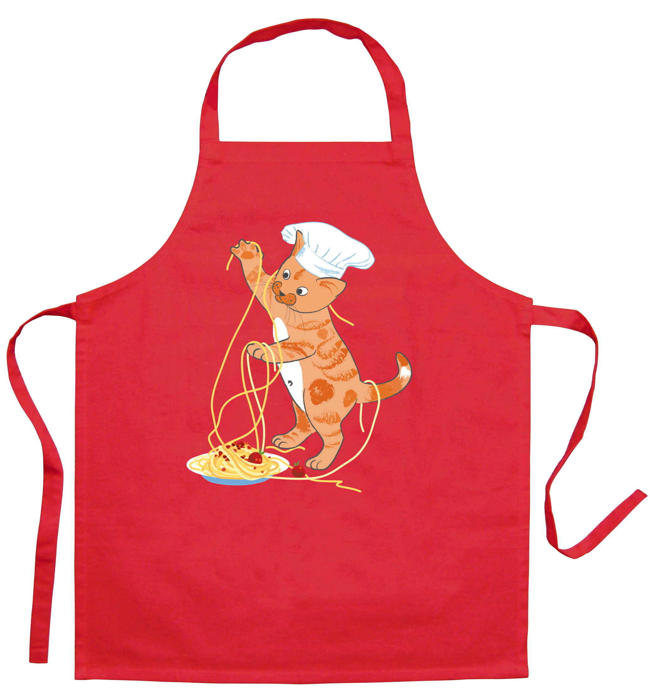 Tablier de cuisine enfant Chat en cuisine recycl Rouge 52 x 63