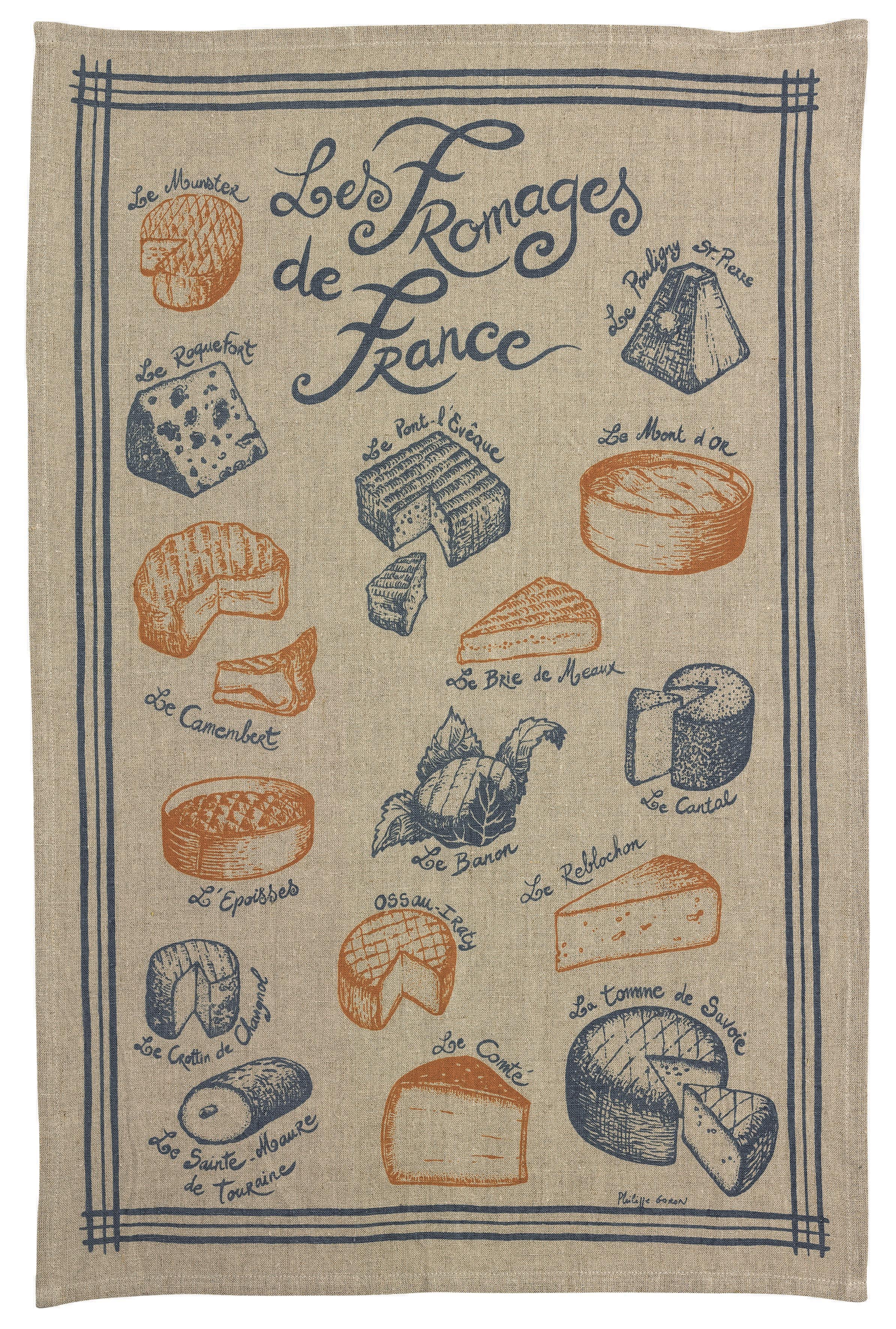 Torchon lin Les fromages Naturel 45 x 70