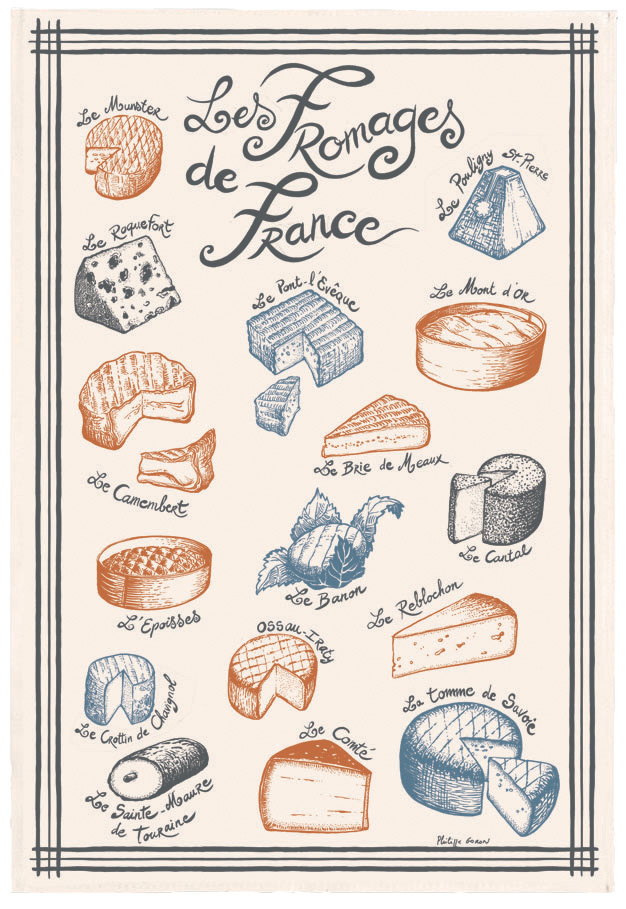 Torchon Imprim Fromages de France Ecru 48 x 72